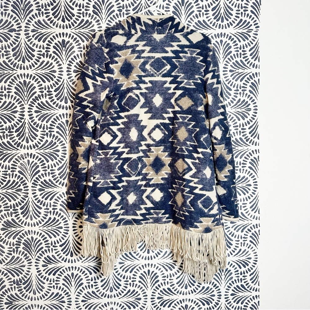 Lucky Brand Fuzzy Aztec Fringe Tassel Open Front Cardigan - Picture 2 of 13